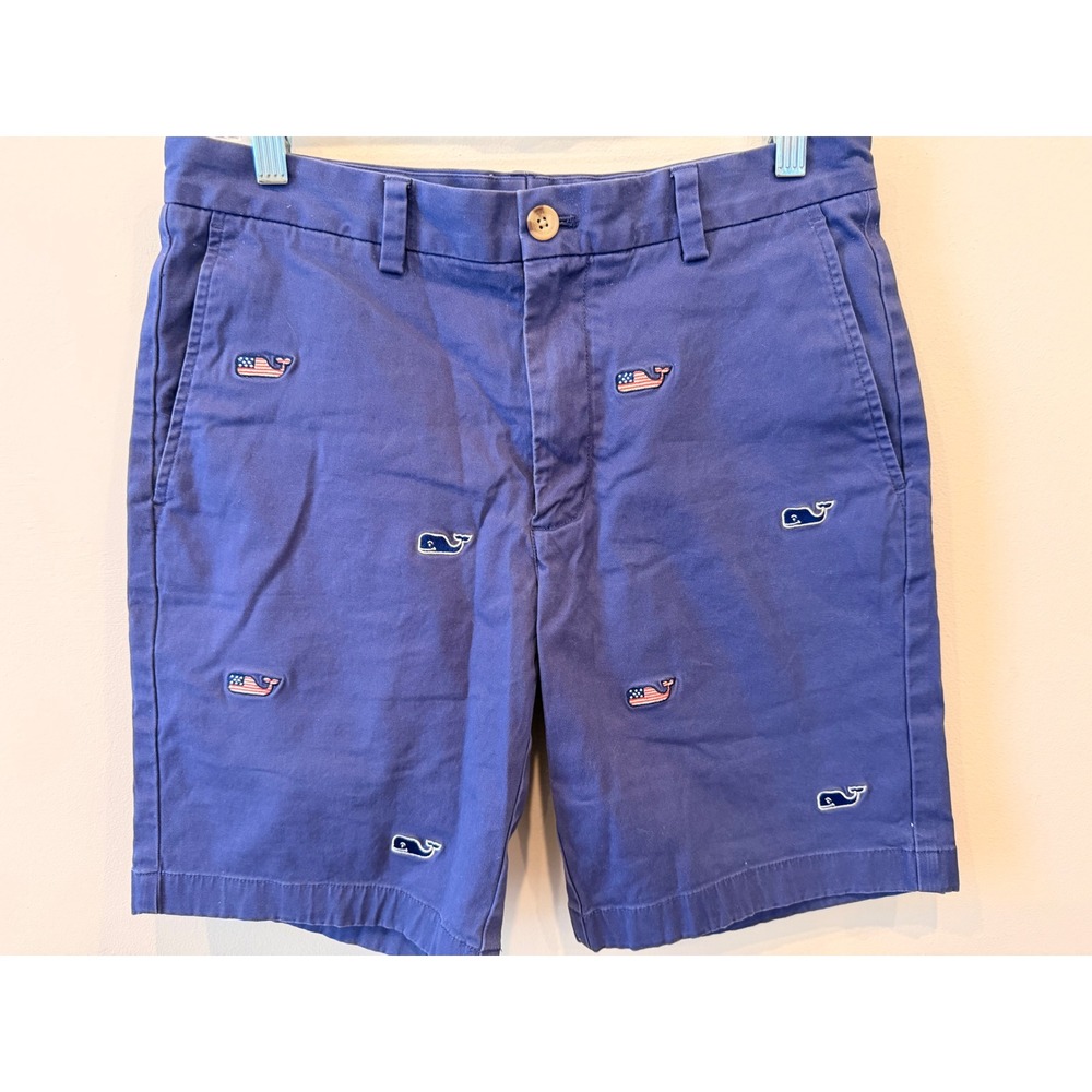 Vineyard Vines Shorts 30 Blue Chino Whale Flag Embroidered Cotton Stretch
